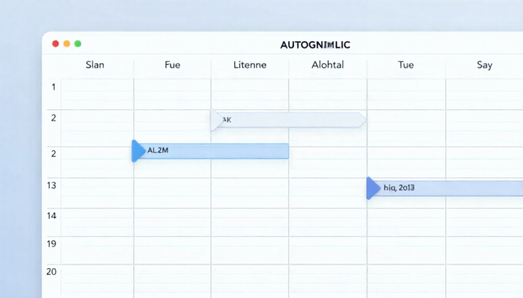 Conceptual graphic of a clock face where tasks are fluidly moving and adjusting themselves automatically, representing dynamic scheduling.