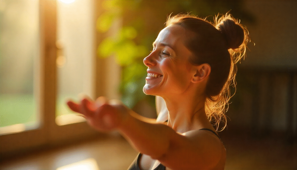 Man and woman enjoying a healthy and balanced moment, smiling