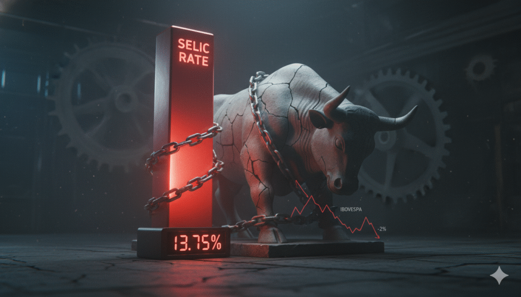 Coins or stacks of money with a bar graph pointing up, symbolizing the high attractiveness of Fixed Income with the Selic Rate at 15%.