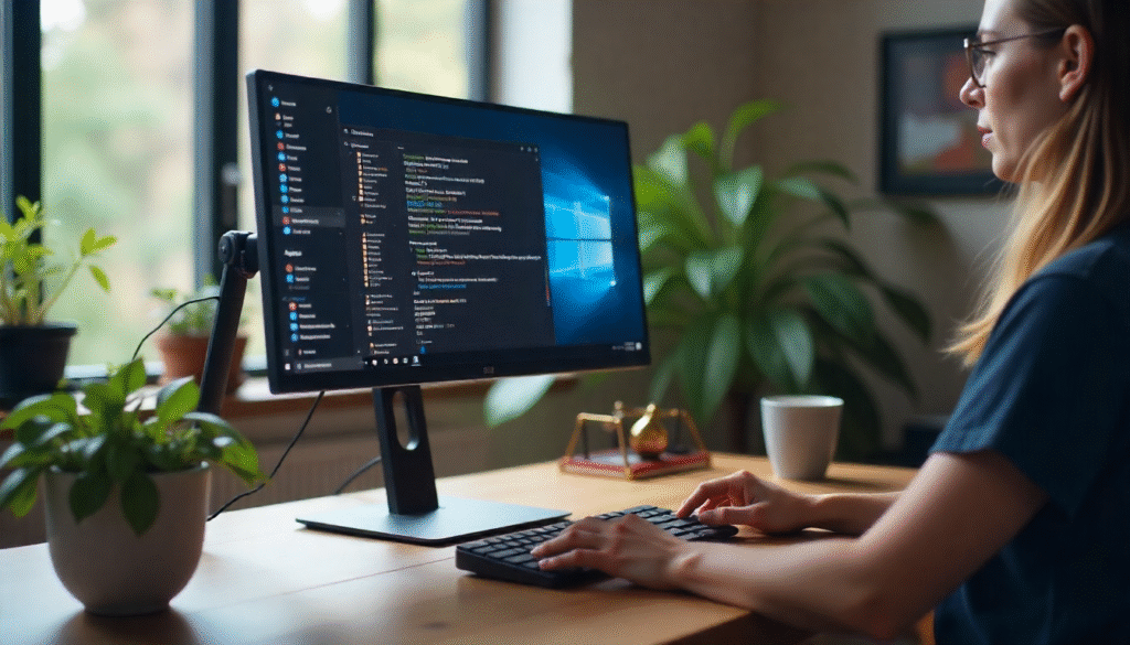 Person using a PC with a modern Linux desktop graphical interface (GNOME or KDE).